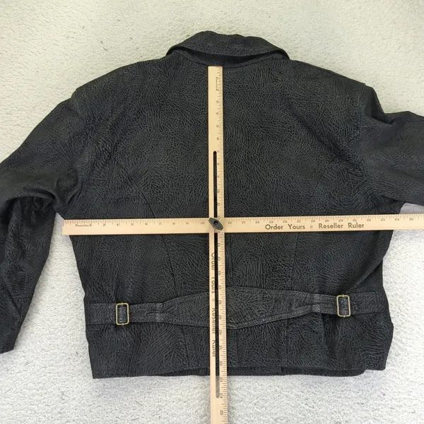 Winlit Women's Leather Jacket L Black Double Breasted‎ Vintage Made in Korea - Image 9