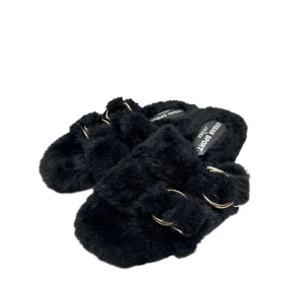 Urban Sports by‎ J/Slides Slippers Size 7 Black Faux Fur Slip On Winter Shoes - Image 2