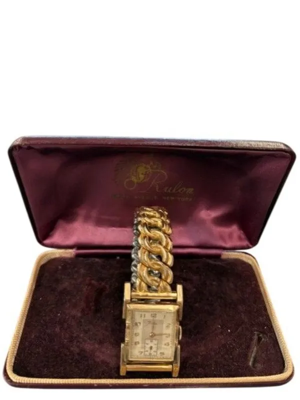 Vintage Rulon Gold-Tone Manual Wind Watch With Chunky‎ Chain Bracelet & Original - Image 2