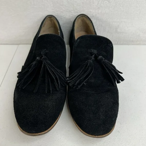 Steve‎ Madden 9.5 Create Tasseled Loafers Black Suede Leather Slip On Almond Toe - Image 4
