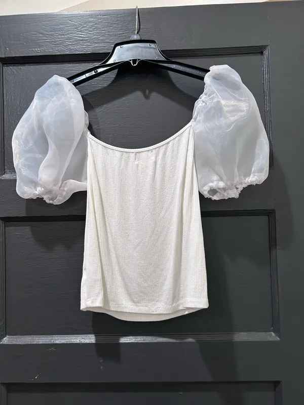 BiBi White Puff Sleeve Shirt Size L - Image 2