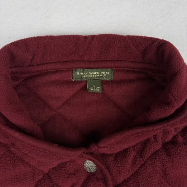 Great Northwest Quilted Fleece Jacket Women's L Red Peter Pan Granny Cabincore - Image 4