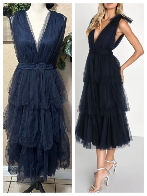 Lulus Flawless Arrival Navy Blue Tulle Tie-Strap Tiered Maxi Dress - Image 2