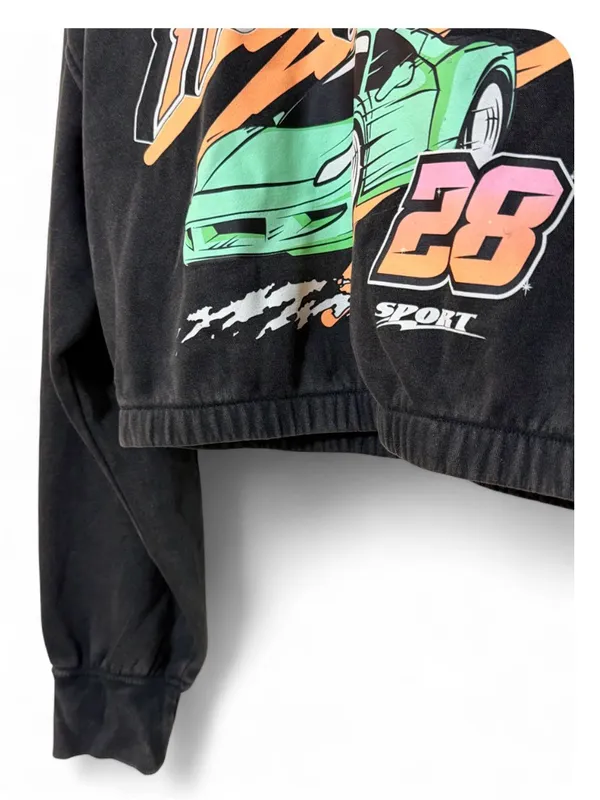 H&M Divided Women’s Ultimate Hi-Speed Racing Car Faded Black Cropped Sweater M - Image 9