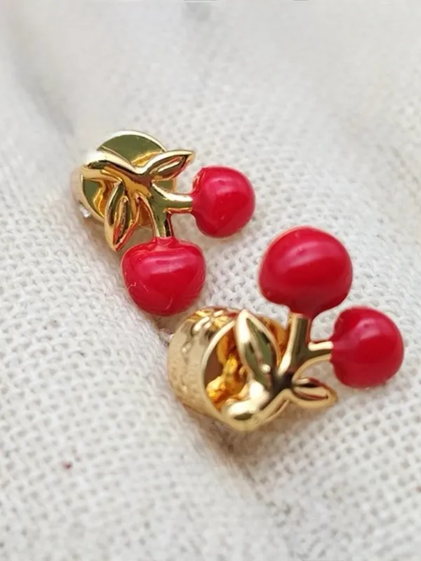 COACH Red Enamel Vintage Charms Cherry Stud Earrings - Image 3