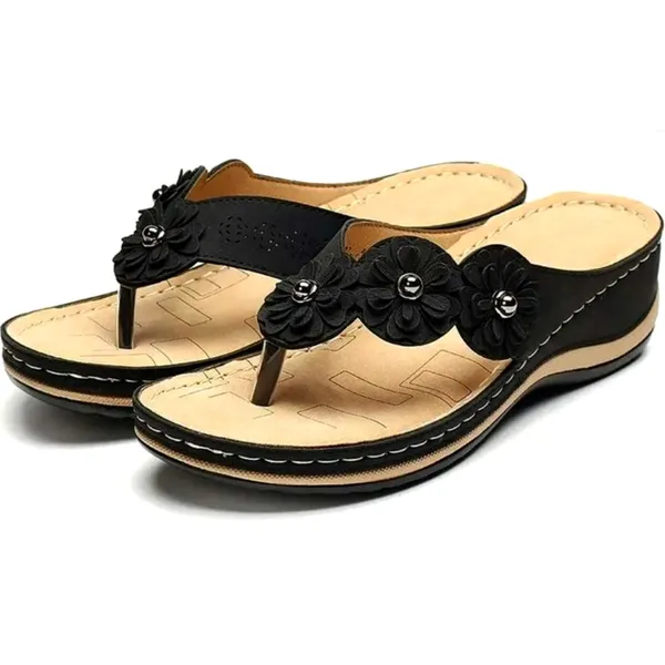 Lightweight Low Wedge Thong Sandals Black 10 - Image 2