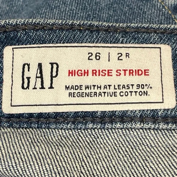 Gap High Rise Striped Blue Two Tone Raw Hem Wide Leg Baggy Denim Jeans Pants 26 - Image 4