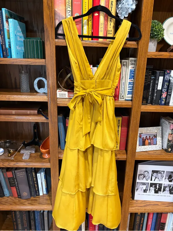 Lulu's Mustard Yellow Tiered V‑Neck Midi Dress - Image 6