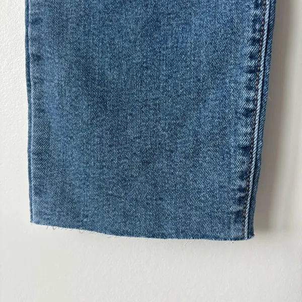 Levi’s Wedgie Straight Jeans Medium Wash Denim High Waist Raw Hem - Image 6