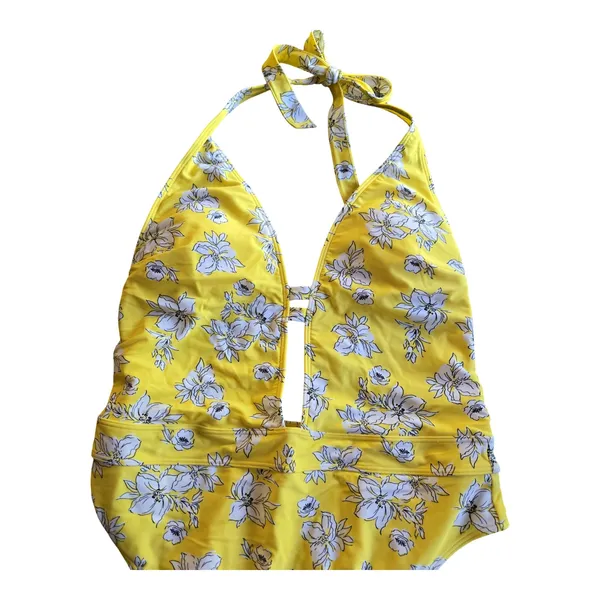 Abercrombie & Fitch Yellow Floral One Piece Halter Swimsuit Size:‎ L - Image 3