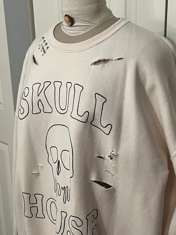 Skull House White Oversized Distressed Sweatshirt - Image 2