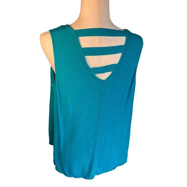 Womens Teal V-neck tank top with back detail Size L - Image 3