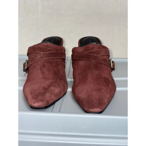 Free People Date Night Heeled Mule Wine Suede Pointed Toe Block Heel 8.5 - Image 6