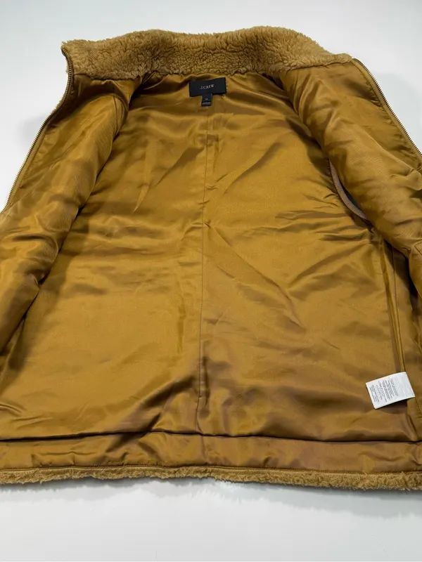 J. Crew Camel Teddy Fleece With Gold Zip Vest Size Medium - Image 5