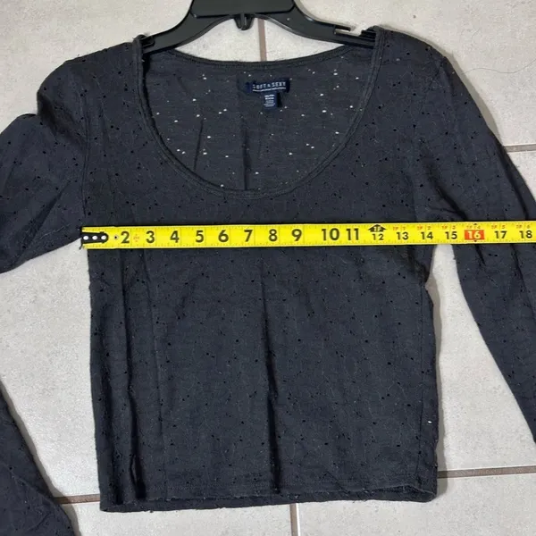 American Eagle Women Lace Long Sleeve Gray‎ Crop Top XS - Image 6