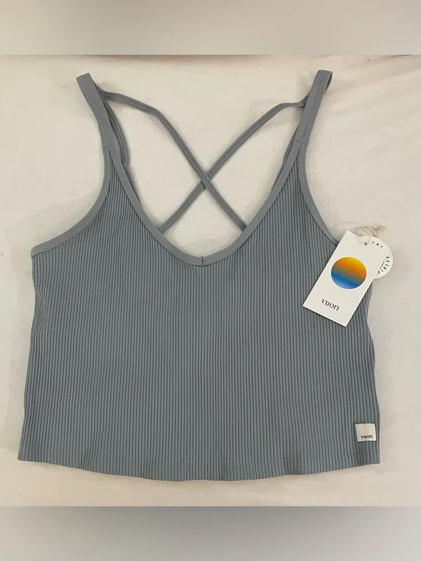 Vuori NWT Rib Crop Tank Top Back Strappy Top Light Cloud Blue Size L - Image 6