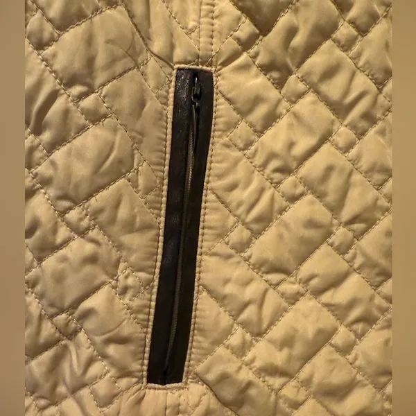 Charter Club Womens Beige‎ Quilted Barn Jacket Faux Leather Trim Size Large - Image 3