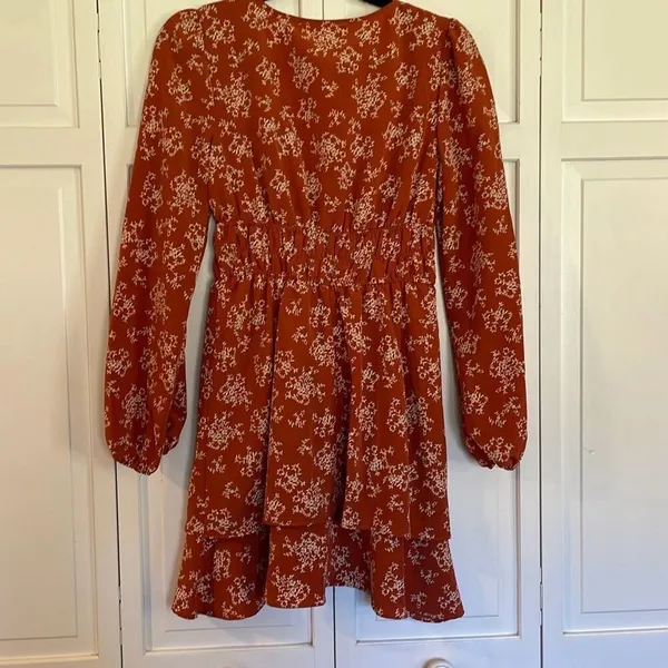 Bebop orange floral vneck ruffle skirt dress size small - Image 7