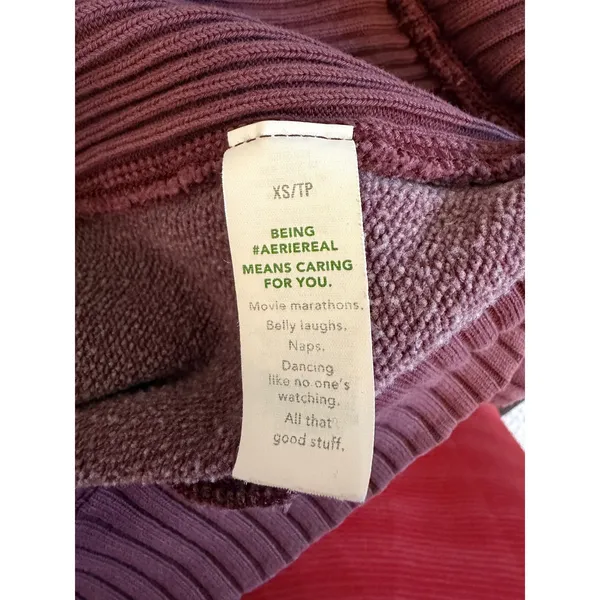 Aerie Women Oversized‎ Ribbed Side Panel Crewneck Sweatshirt Burgundy XS - Image 8