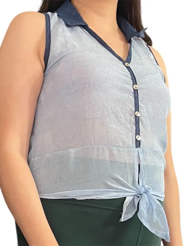 Vintage Blue tie front top. - Image 2
