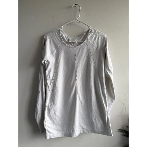 Athleta White Long Sleeve Pointelle Mesh Seamless Training Top S 211280002‎ - Image 2