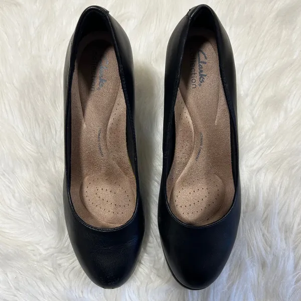 Clarks Bayla Skip Slip-On Platform Dress Pumps Black‎ Leather Block Heel Shoe 9M - Image 12