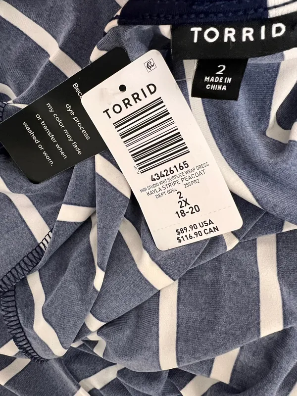 Torrid NWT Navy Blue & White Striped Wrap Maxi Dress 2X Plus Size - Image 7