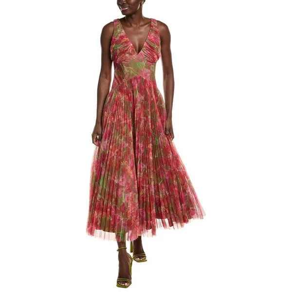 Hutch Eliana Floral Pleated Gown Red Olive Watercolor NWT Size 4 - Image 6