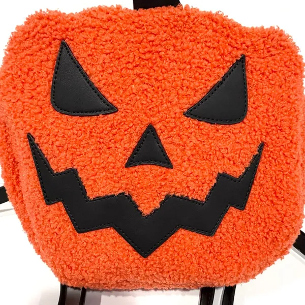 Dolls Kill Trickz N' Treatz Lets Get Lit Faux Shearling Pumpkin Backpack - Image 9