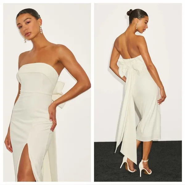 Lulus Fabulous Phenomenon White Strapless Bow Midi Dress - Image 2