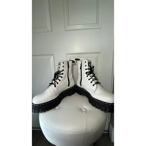 Dr. Martens Jadon Platform Boot 11 White Leather Side Zip Chunky Combat Lug Sole - Image 4
