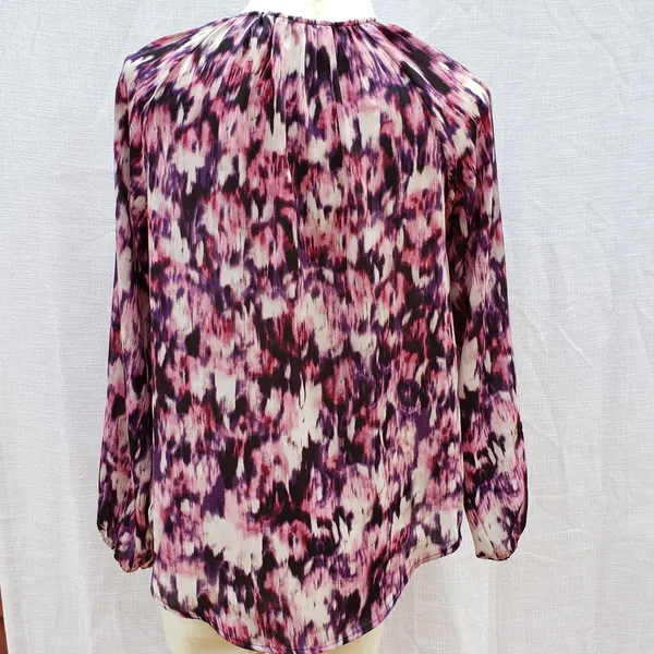 Simply Vera Vera Wang Pink Purple Watercolor Split Neck Boho Blouse Top Size L - Image 2