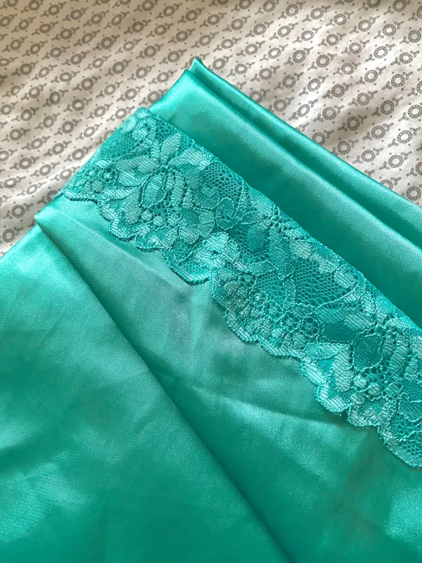 Thalia Sodi Vintage Y2K 90’s Silk Blue Green Lace Panel Slip Nightgown Dress - Image 7