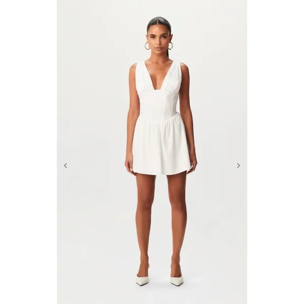 Naked Wardrobe SHIRTING V-NECK CORSET‎ MINI DRESS White Size XS - Image 9