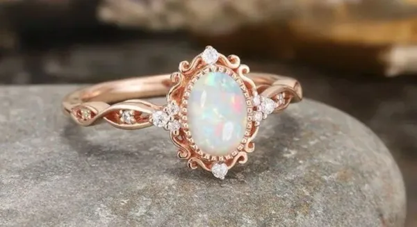 Elegant 18K Rose Gold-Plated Opal Ring NWT Size 6 - Image 2