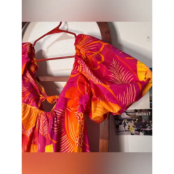 Farm Rio Summer Garden Mini Dress Tropical Vibrant Pink - Image 6