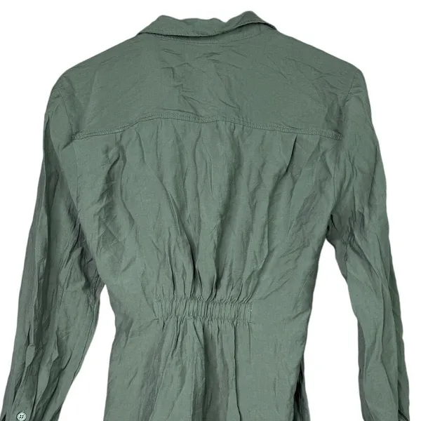 Zara Long Sleeve Tunic Wrap Style Mini Dress Collard V Neck Button M Sage Green - Image 8