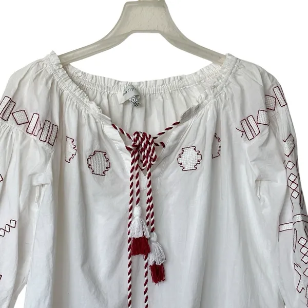 Anthropologie Harlyn Farina S Embroidered White Peasant Boho Blouse Top - Image 6