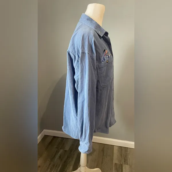 Vtg 90s Disney Winnie The Pooh Eeyore Blue Corduroy Button Up Shirt "Honey" - Image 2
