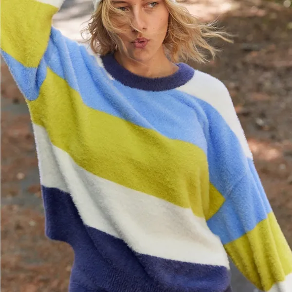 Aerie Fluffy Striped Oversized Sweater - Image 2
