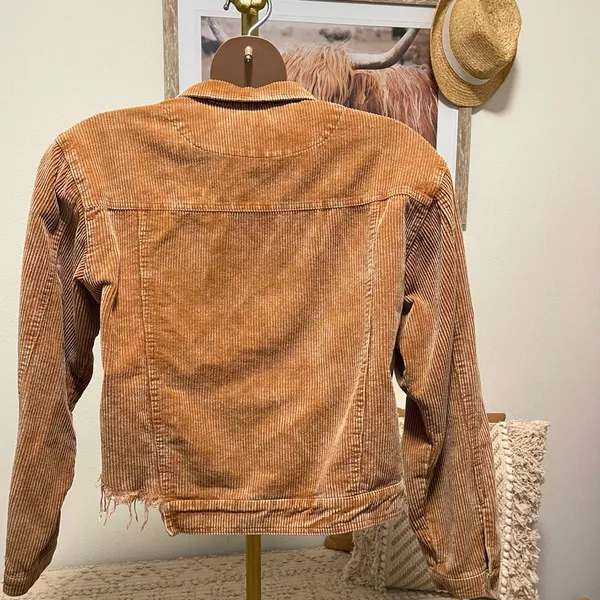 POL Frayed Hem Vintage Inspired Teddy Bear Brown Cropped Corduroy Jacket S - Image 9