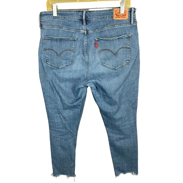 Women's LEVI'S 721 High Rise Skinny Cropped Jeans Size 32 Zip Blue Fringe‎ - Image 5