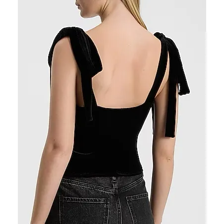 Express Black Velvet Tie Strap Ruched Tank - Image 3