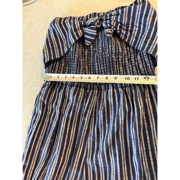 Aerie Strapless Striped Jumpsuit Women Medium Navy Blue Smocked Tie Front Jogger - Image 6