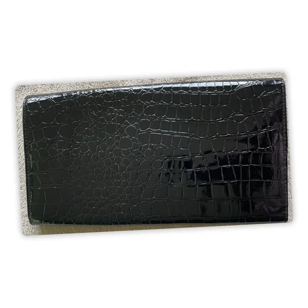 ALDO Black Faux Croc Clutch Wallet‎ Purse Envelope Gold Bar Snap Closure Large - Image 3
