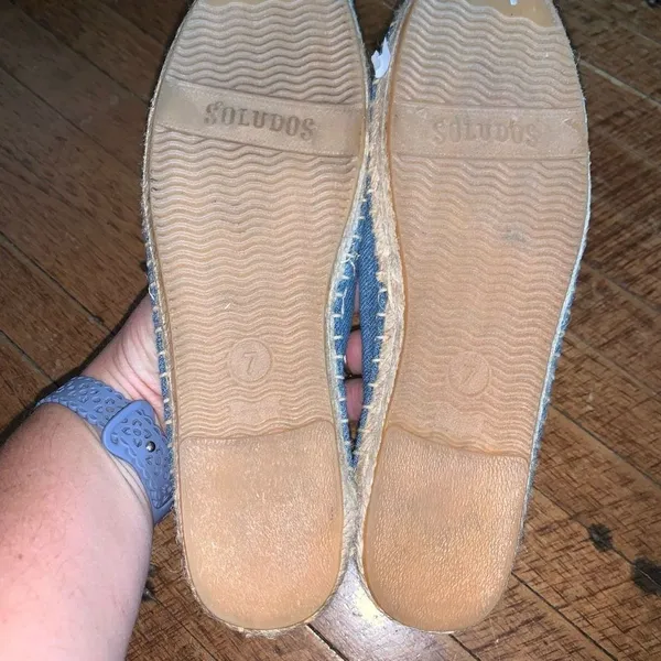 Soludos denim blue embroidered Oui Non raffia slip on shoes - Image 4