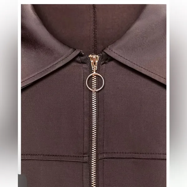Zara NWT brown satin collared jacket - Image 7