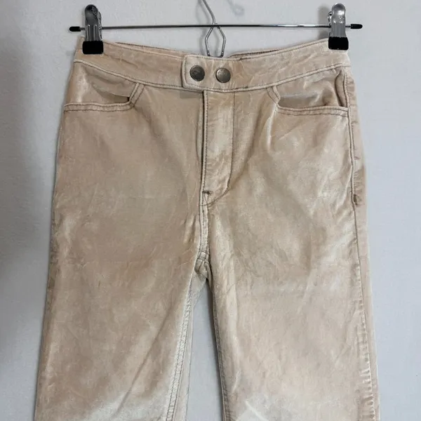 We The Free Beige Metallic Pants Size 24 Straight Leg Velvet-Like Texture - Image 8