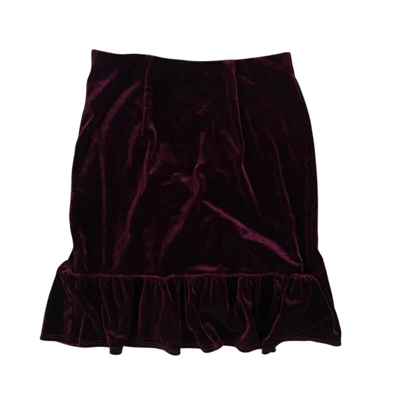 Urban Outfitters Velvet Ruffle Wrap Mini Skirt Burgundy XS Holiday Glam - Image 3