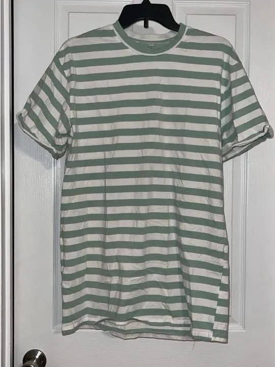 Striped Short-Sleeve Mini Dress - Sage/White - Image 2